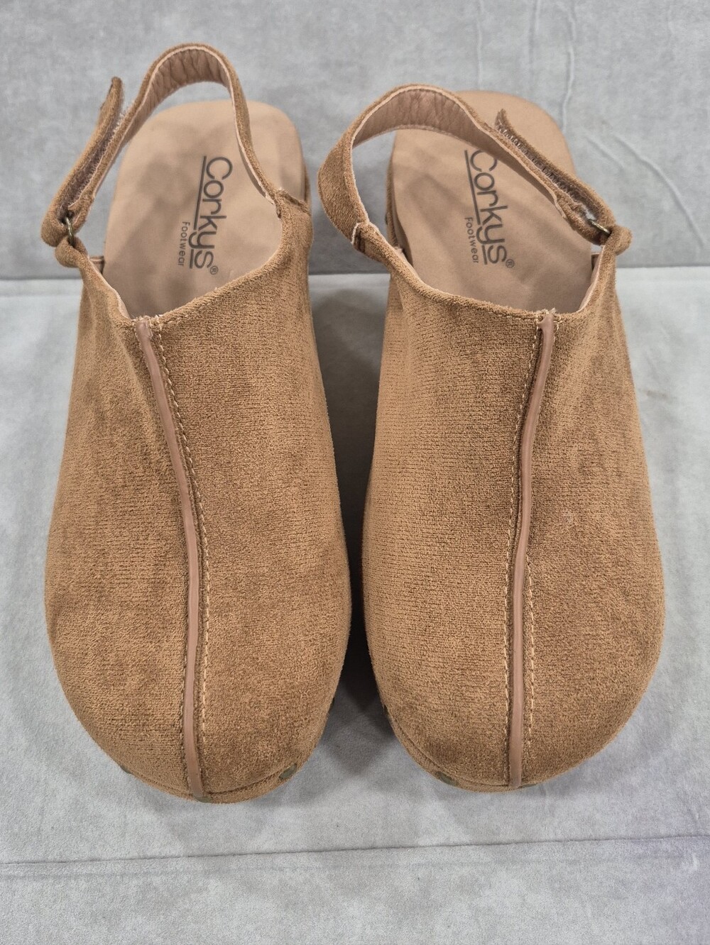 Corkys Make Em Blush clogs women's 7 brown faux suede Studs cork edge cushion - Picture 3 of 12